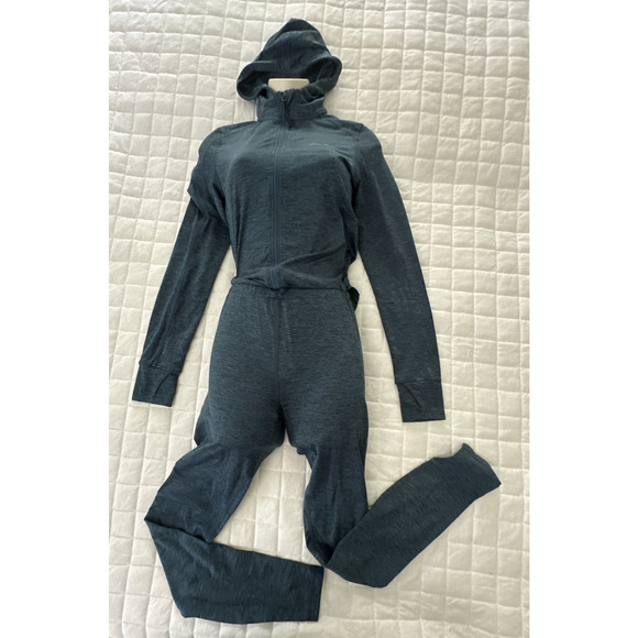 EDDIE BAUER Womens XS Green Jumpsuit Baselayer One Piece Catsuit Hooded Outdoor - Picture 1 of 13